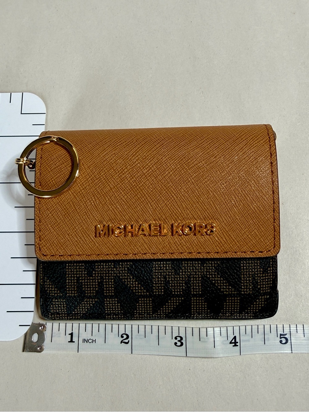 MICHAEL KORS Tan and Brown Logo Compact Wallet - Picture 6 of 6